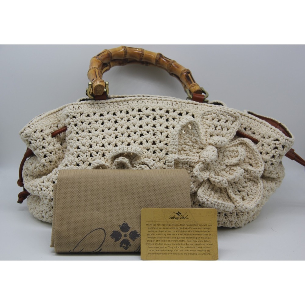 PATRICIA NASH Cantinella Crochet Bamboo Handle Satchel Bag Purse Grannycore - Picture 11 of 12
